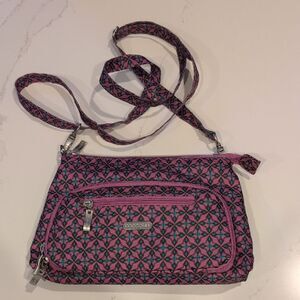 Baggallini Geometric Tile Print Crossbody Bag Nylon Organizer Wallet Purse